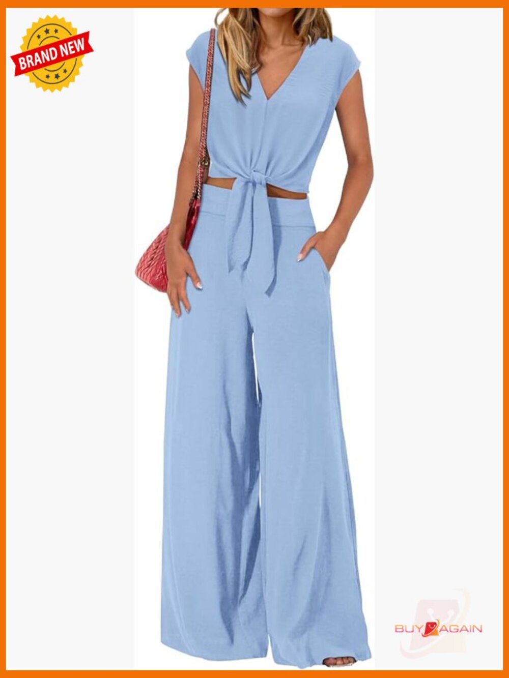 Women's Cap Sleeve V Neck Crop Top & Wide Leg Pant Set Summer 2 Piece Outfit